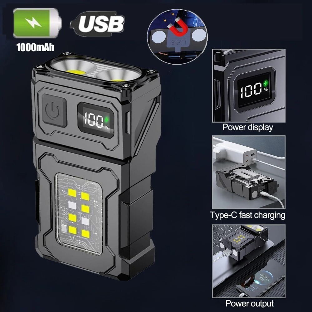 Keychain Flashlight - 180 ° 회전식 LED 손전등 USB